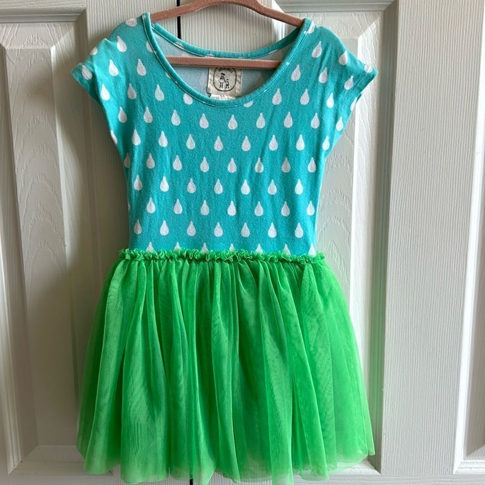 Taylor Joelle Little Girls Dress - Aqua & White Top with Green Tutu Style Bottom